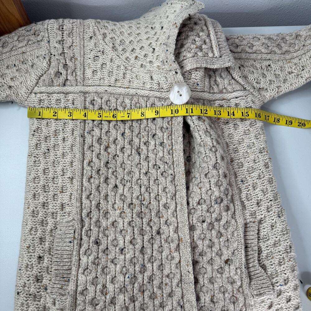 Aran Mor Sweater Womens Small Beige 100% Merino Wool Cardigan Coatigan Ireland - Picture 9 of 11